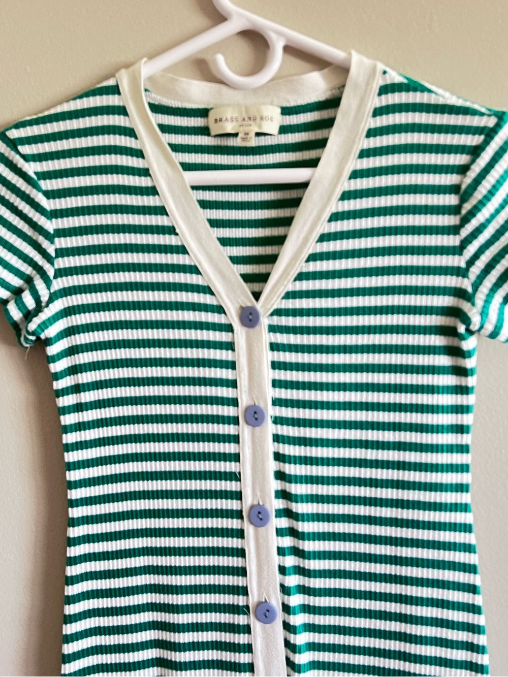 Green Striped Midi Dress - 100% Cotton, Size XS/S